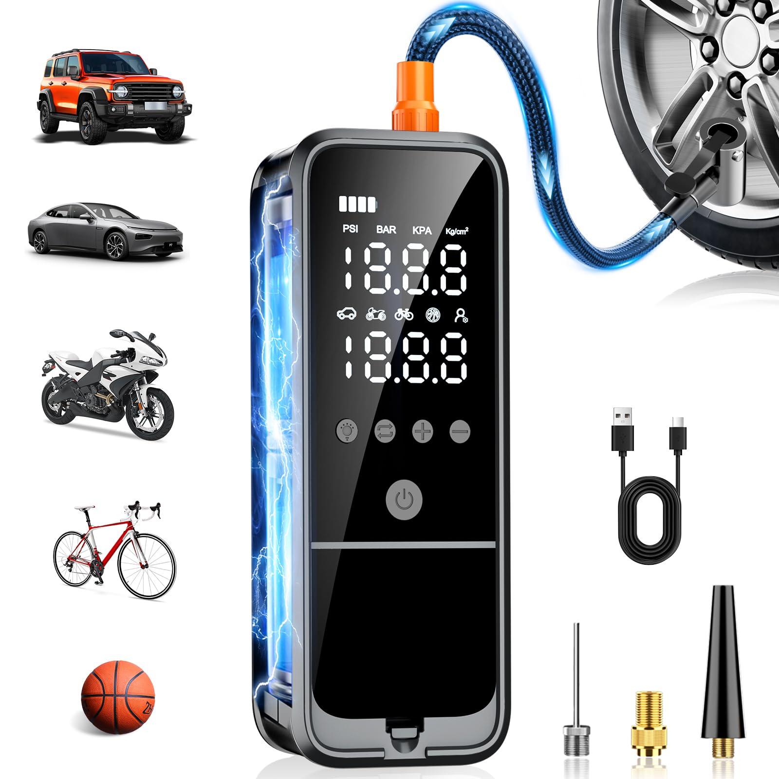 KZKB Tire Inflator Portable Air Compressor, 6000mAh Air Pump for Car Tires 160 PSI Portable Air Pump with Tire Gauge Pressure & LED Light & Auto Shut-Off Cordless Bike Pump for Car, Motor, Bike, Ball