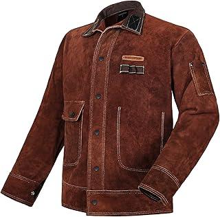 Leather Welding Jacket, Heavy Duty Welder Jackets with Flame Resistant Split Cowhide Leather for Men Women