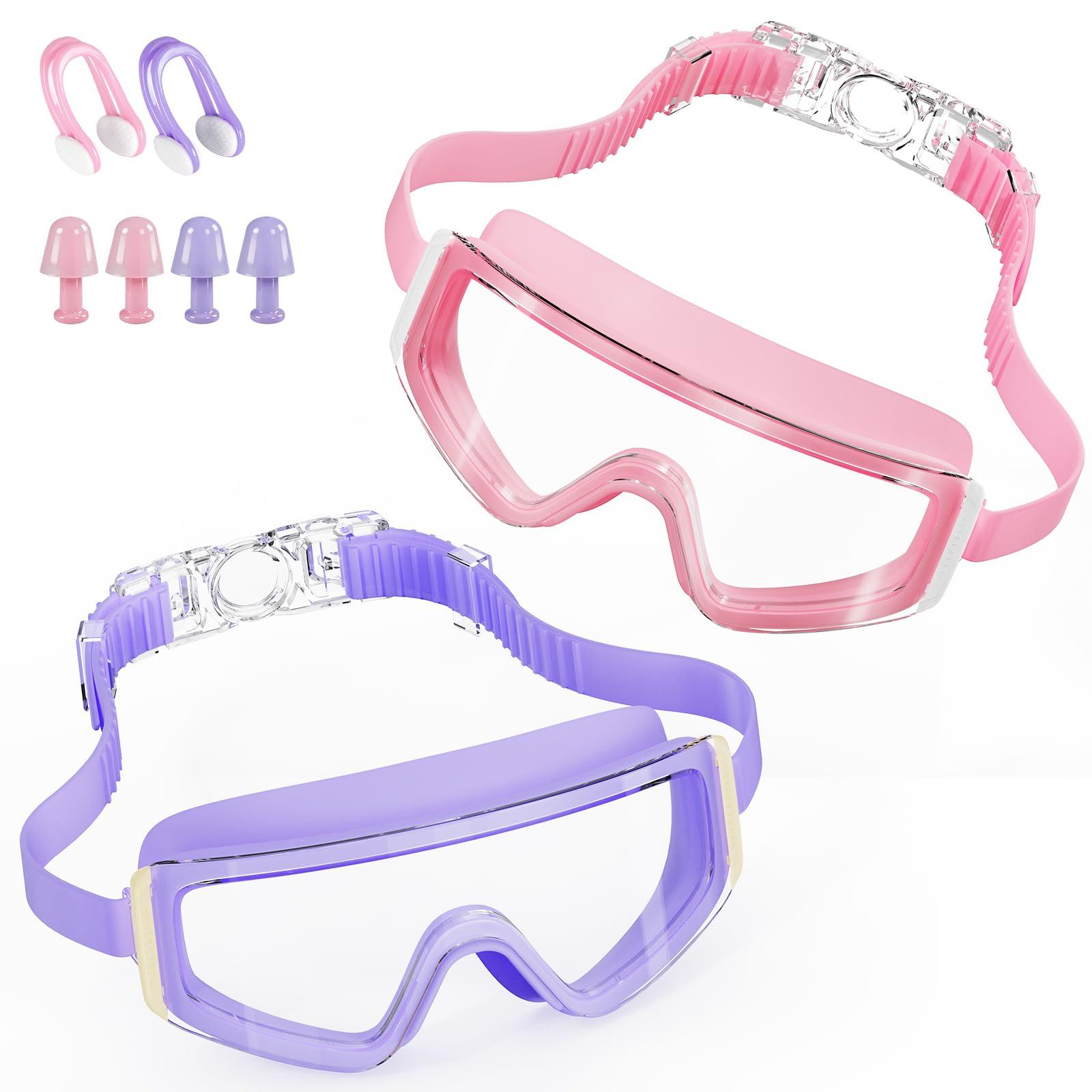 Aegend Kids Swim Goggles 2 Pack – Large Frame Anti Fog Soft Silicone Leak Proof UV Protection for Boys Girls Age 3-15