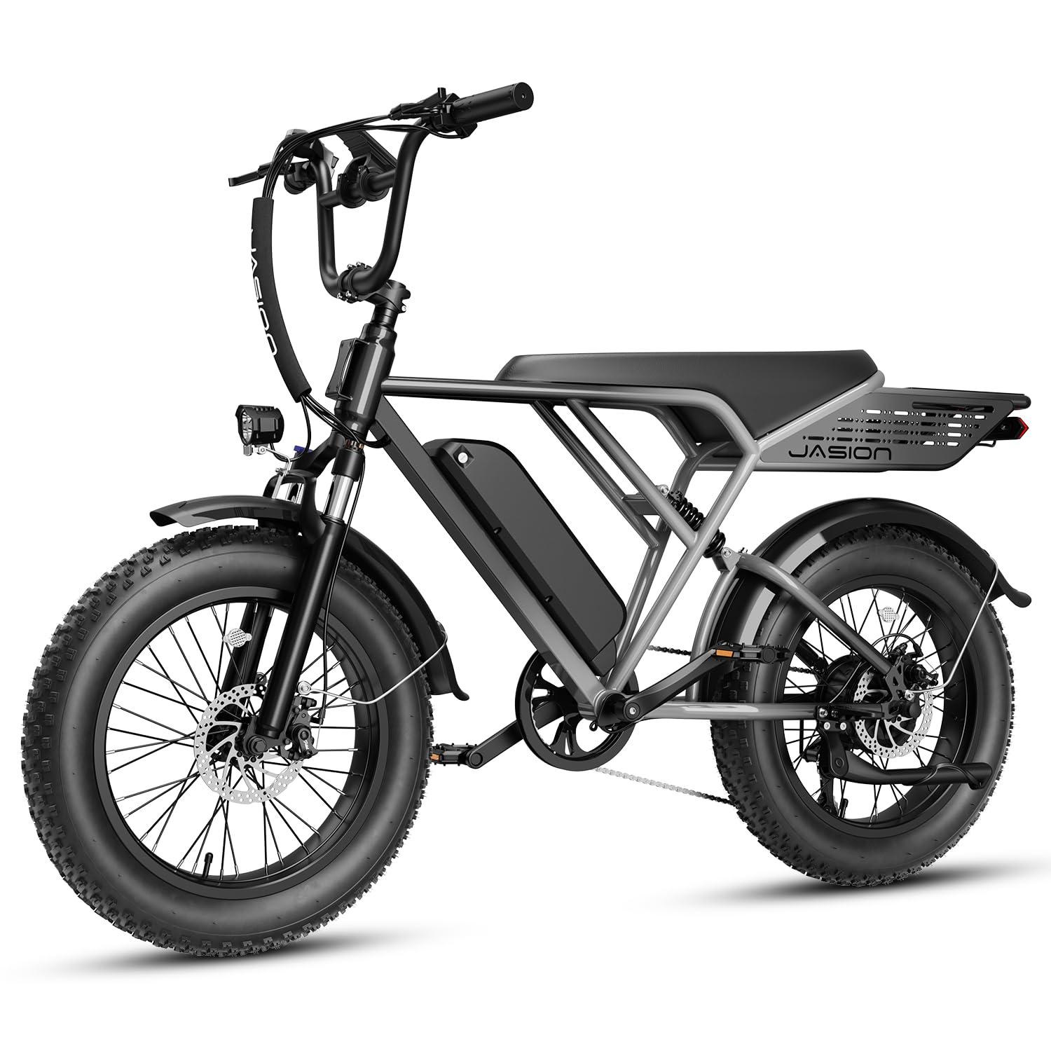 Jasion RetroVolt Electric Bike, 70-Mile Range, 2000W Peak, Fat Tire | 48V 15Ah Removable Battery, 30MPH E bike, 5 Riding Modes, 7-Speed, Full Suspension, IPX6, for Commuters, Beaches, Weekends