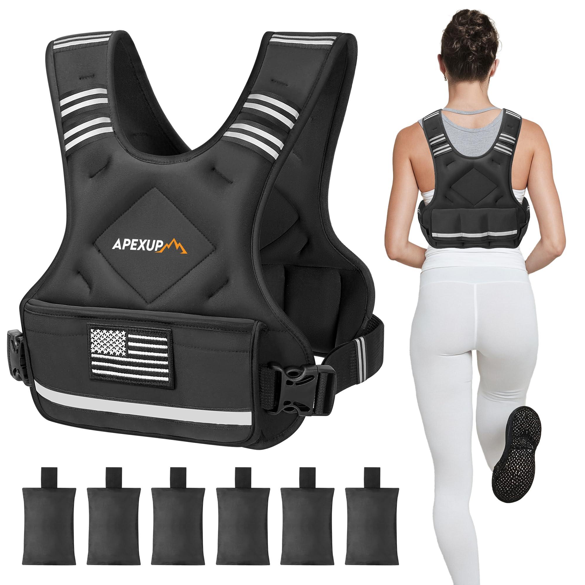 APEXUP Adjustable Weighted Vest, 4-10lb/12-18lb/20-32lb Vest with 6 Ironsand Weights and Large Pocket, Weight Vest for Men Women Strength Training, Running, Walking