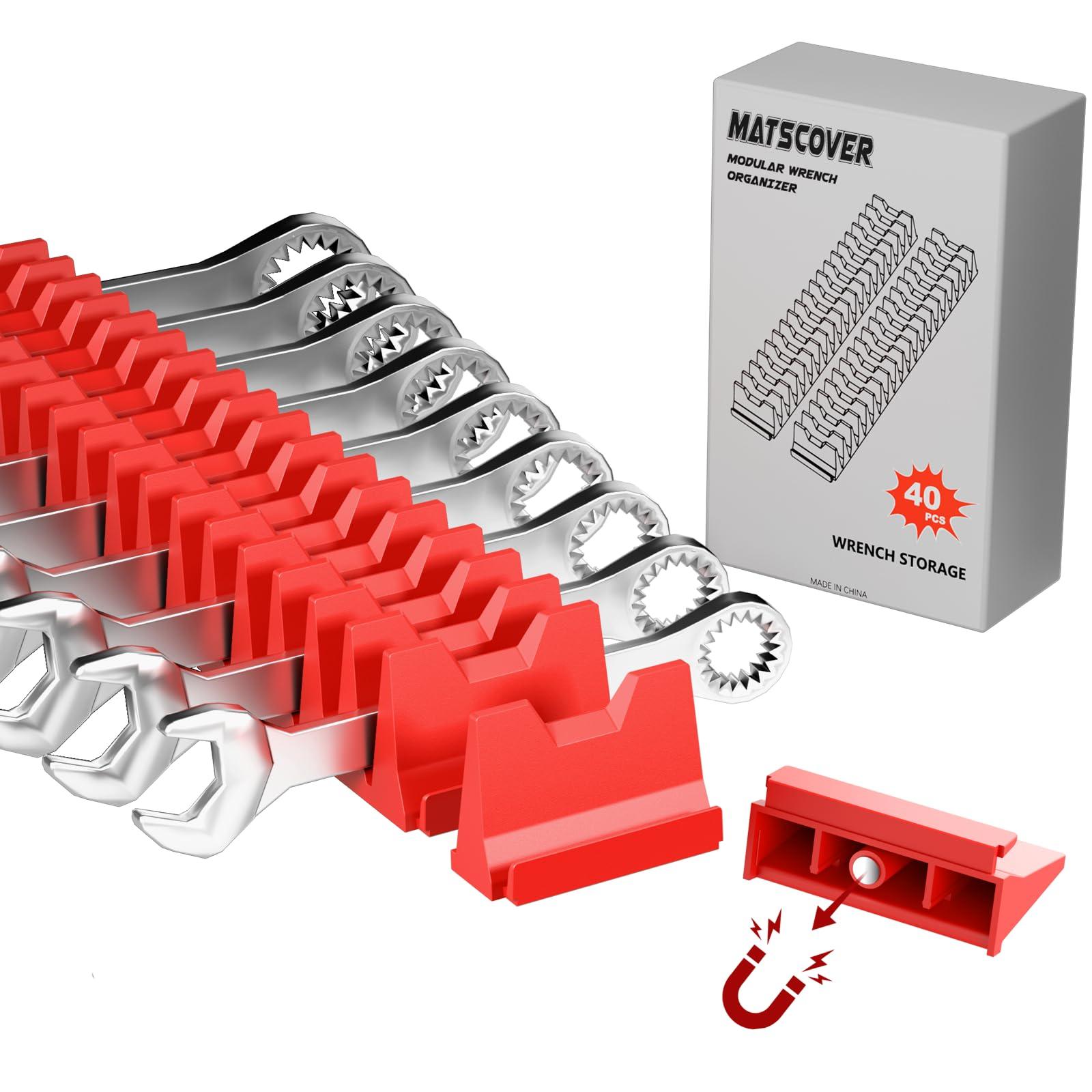 40PCS Magnetic Wrench Organizer Holder - Wrench Tool Organizers for Tool Drawer Storage, Wrenchs Storage Set with Metric & SAE Label, Organization Tool Gift for Professional Mechanics Men, Red