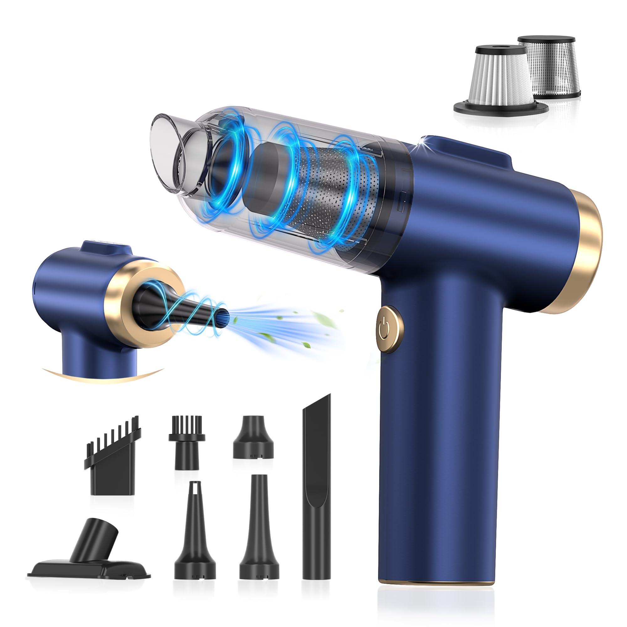 RLCHFEI Handheld Car Vacuum Cleaner, 2-in-1 Portable Mini Car Vacuum Cleaner,21000Pa High Power & Air Duster, Handheld Vacuum Cordless with LED Light and Multi-Nozzles for Car,Home,Office,Pet