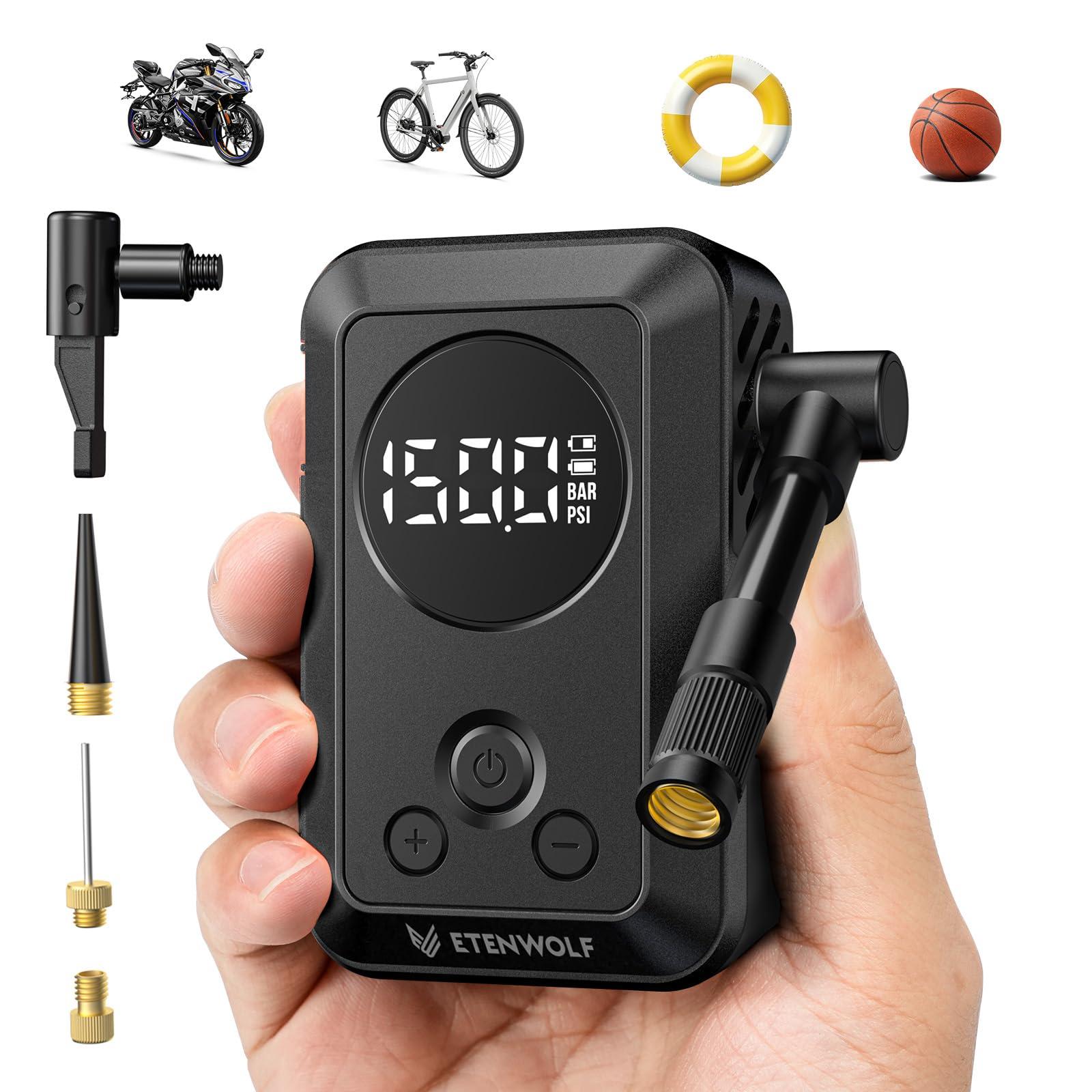 ETENWOLF Mini Bike Pump,20s Fast Inflate Bicycle Pump with Guage,150PSI Portable Electric Bike Air Pump with Presta and Schrader Valve for Mountain Bike,Road Bike,Motorcycle,Car,Sport Ball