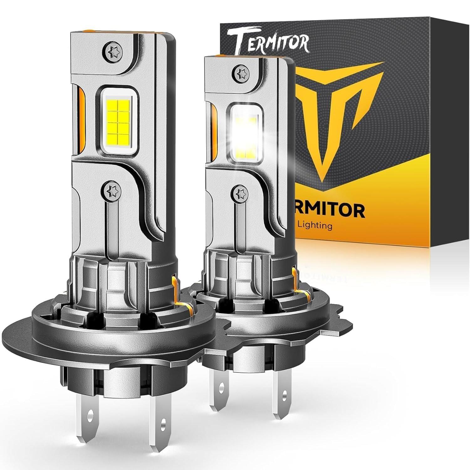 Termitor H7 LED Bulbs, 90,000LM 6500K Cool White Hi/Low Fog Light, Real 1:1 Halogen Size, No Adapter Required, Plug and Play, 85000+ Hours Long Service Life, Non-Polarity, Pack of 2