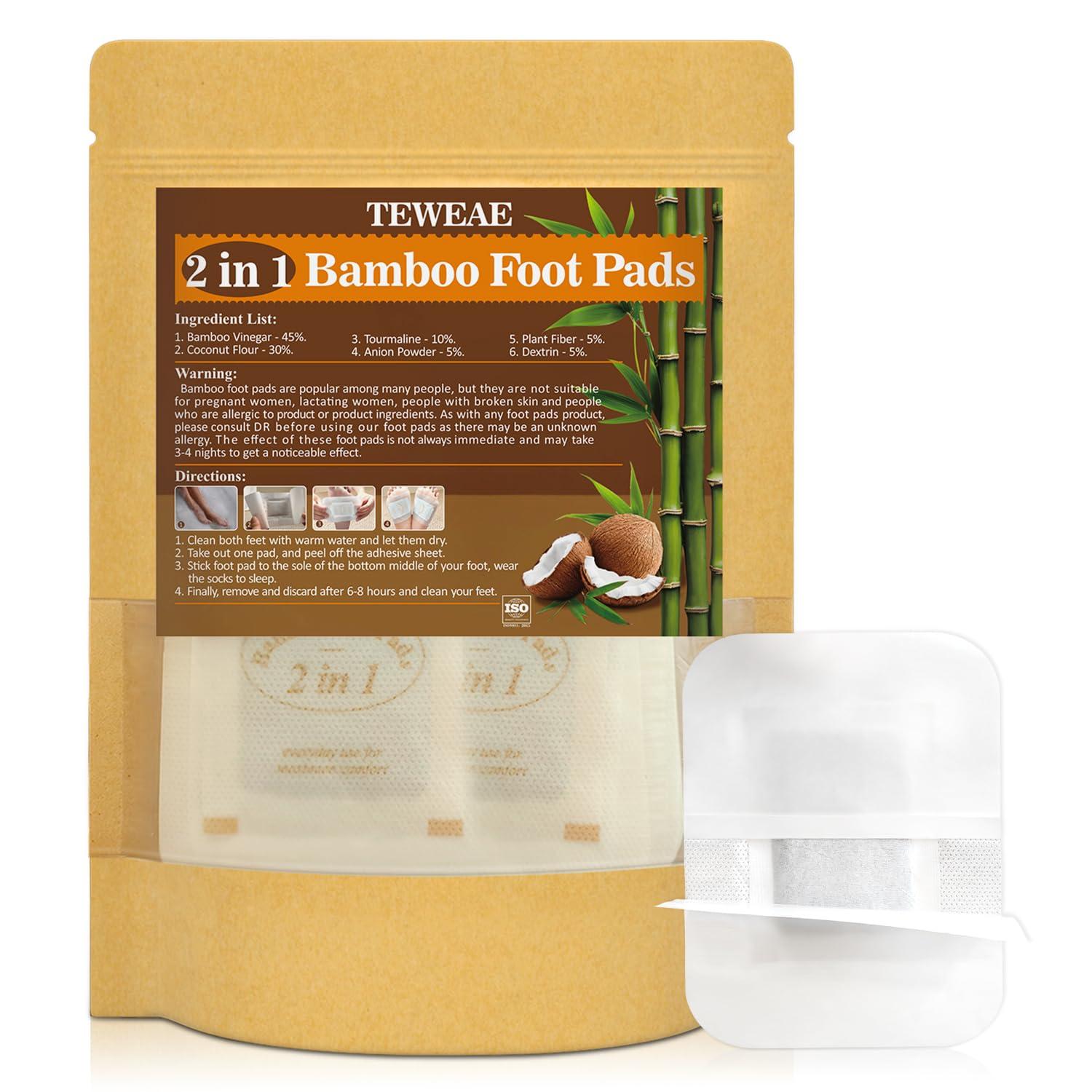 TEWEAE Foot Pads for Better Sleep, 24 Pads Natural Bamboo Vinegar - No Off - Improves Sleep and Relaxation - Premium Foot Care Good Night Foot Patches (2 in 1 Design)