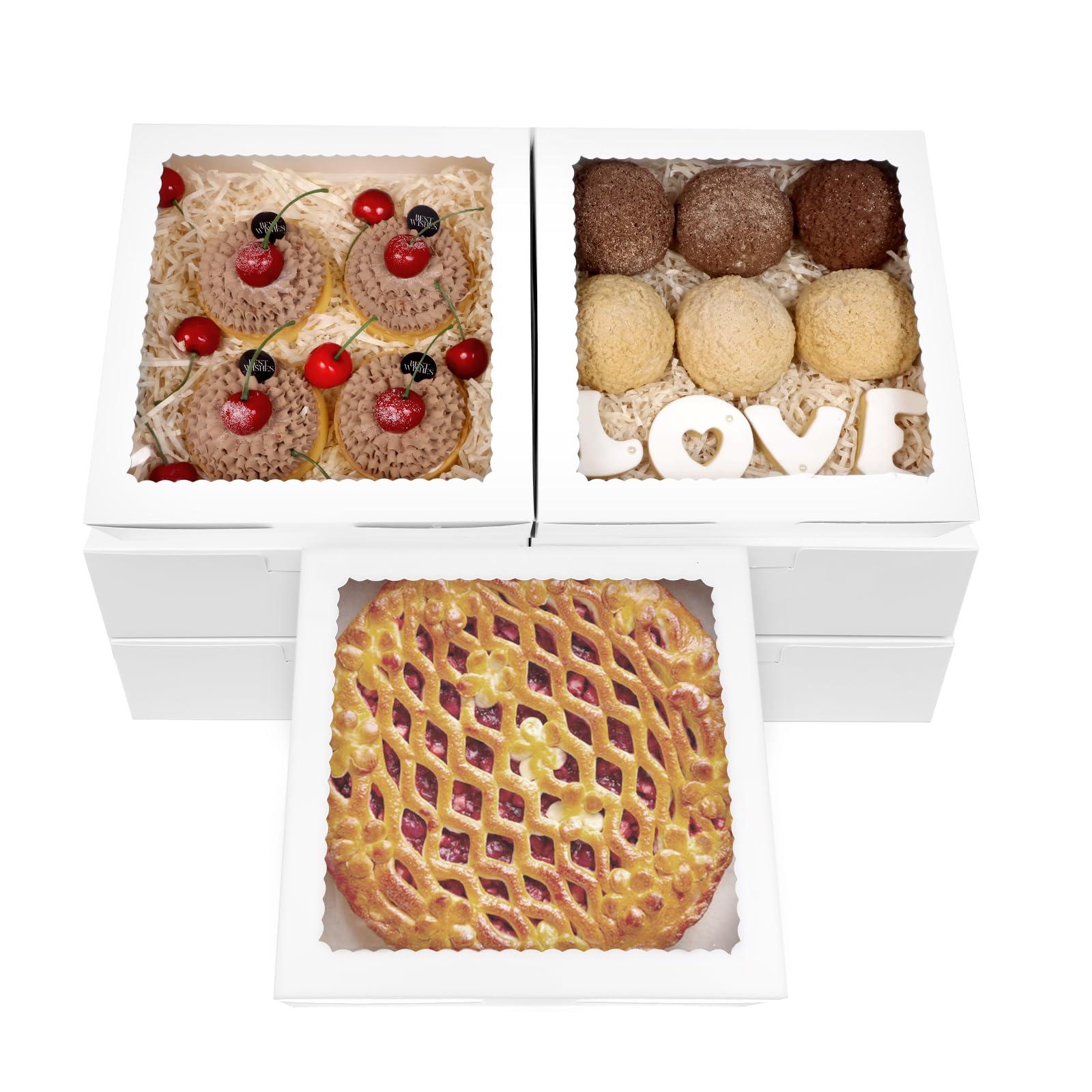 Capkyke 12pcs 9x9x2.5 Inch Pie Boxes White Bakery Boxes Cake Boxes with Window for Pies, Donuts, Cookies, Muffins, Chocolates, Party