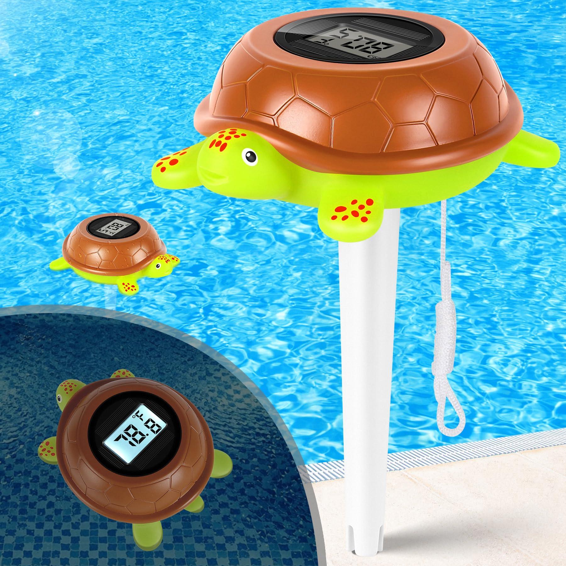 PoolLeader 2026 Solar Digital Pool Thermometer with Rope | Backlit LCD Display for Easy Read at Night | ±0.5℉ High Accuracy, 10s Fast Response | Turtle Pool Temperature Thermometer for Hot Tub, Spa