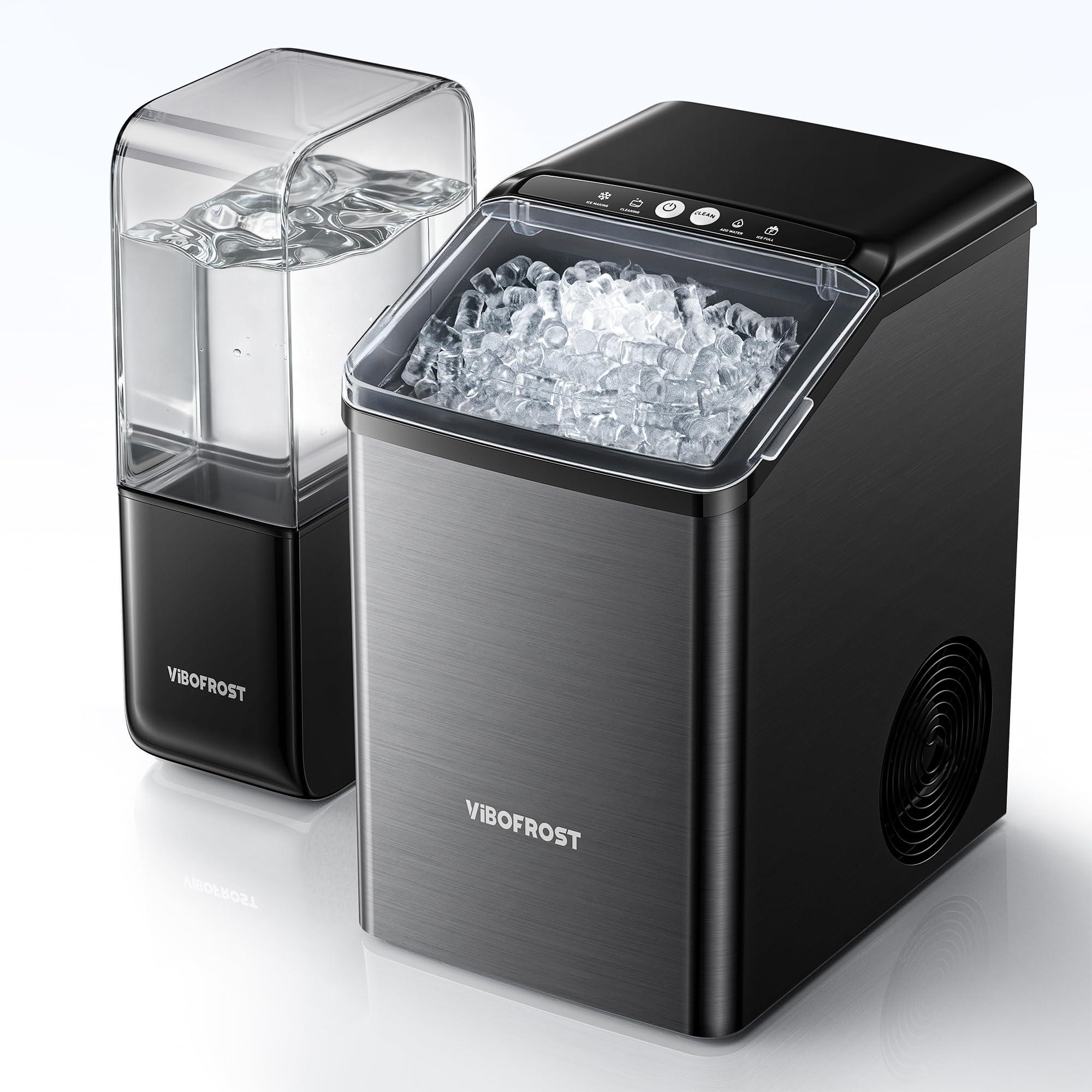 VIBOFROST Nugget Ice Makers Countertop with 1.32 Gallon Tank, 40 lbs/24H, Chewable Sonic Ice, Pellet Ice Machine with Auto Descaling System, Scoop Included, Stainless Steel