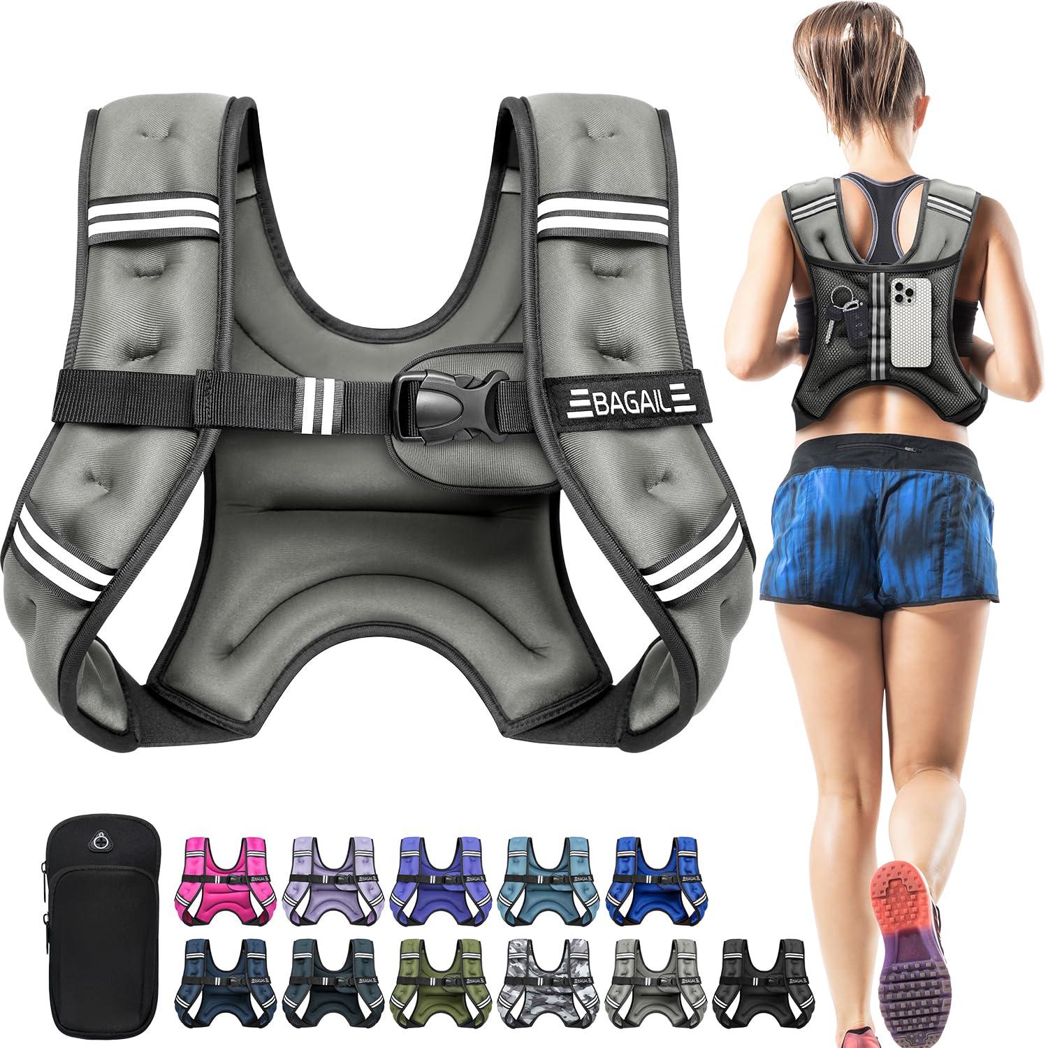 BAGAIL Comfort-Fit Weighted Vest for Woman, Even Weight Distribution, Faster Weight Loss, No-Chafe or Bounce for Walking & Running with Detachable Phone Pouch & Reflective Stripes (Available 5-30lbs)