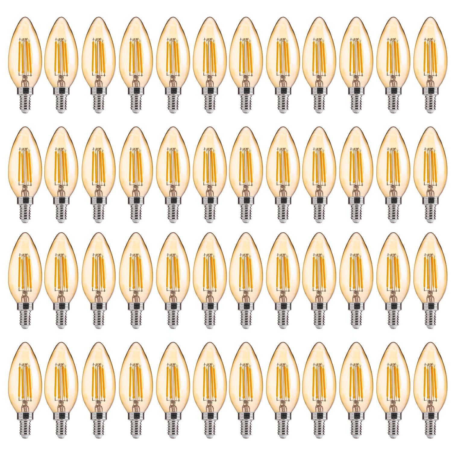 FLSNT Amber LED Candelabra Light Bulbs 40W Equivalent, B11 E12 LED Chandelier Bulbs, 2200K Warm White, Dimmable, 330LM, 48 Pack UL,CA65 Listed.