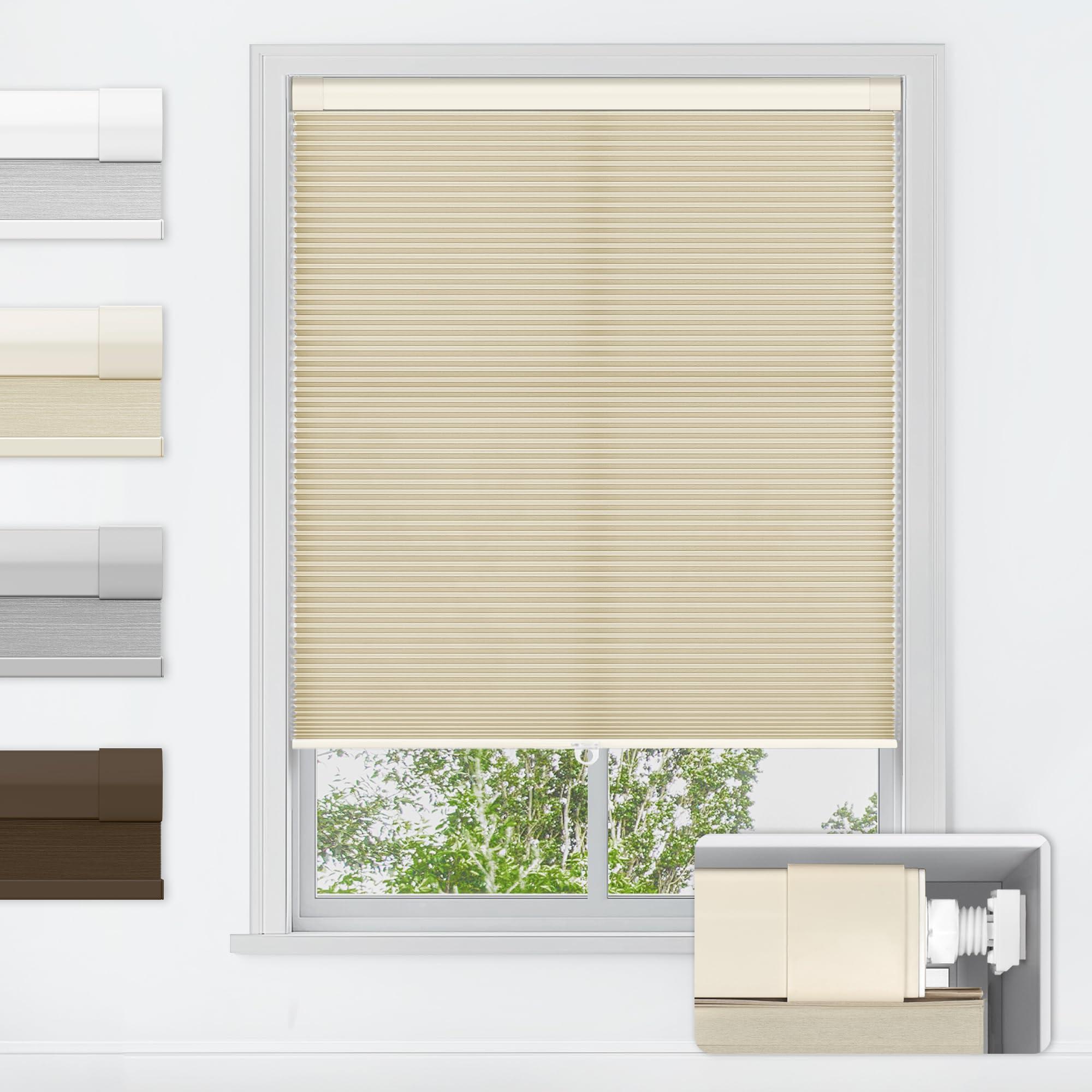 LazBlinds No Drill Cordless Cellular Shades, 44" W x 64" H, Beige | Soft Light Filtering Fabric Protects Privacy, With Thermal Insulation & Noise Reduction, Safe Cordless Design for Kids & Pets