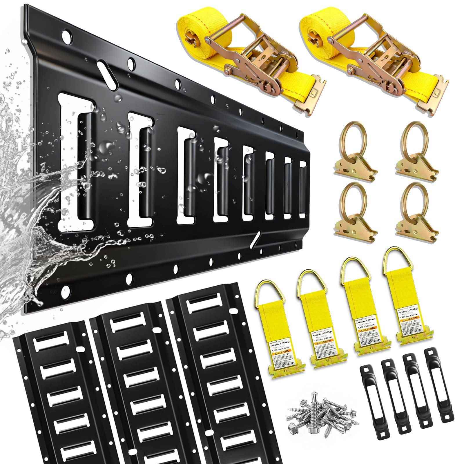 YATOINTO E-Track Kit for Trailers & Vans | Cargo Control System for Motorcycles, Furniture & Equipment | Includes 16" Rails, 10' Ratchet Straps & Hardware