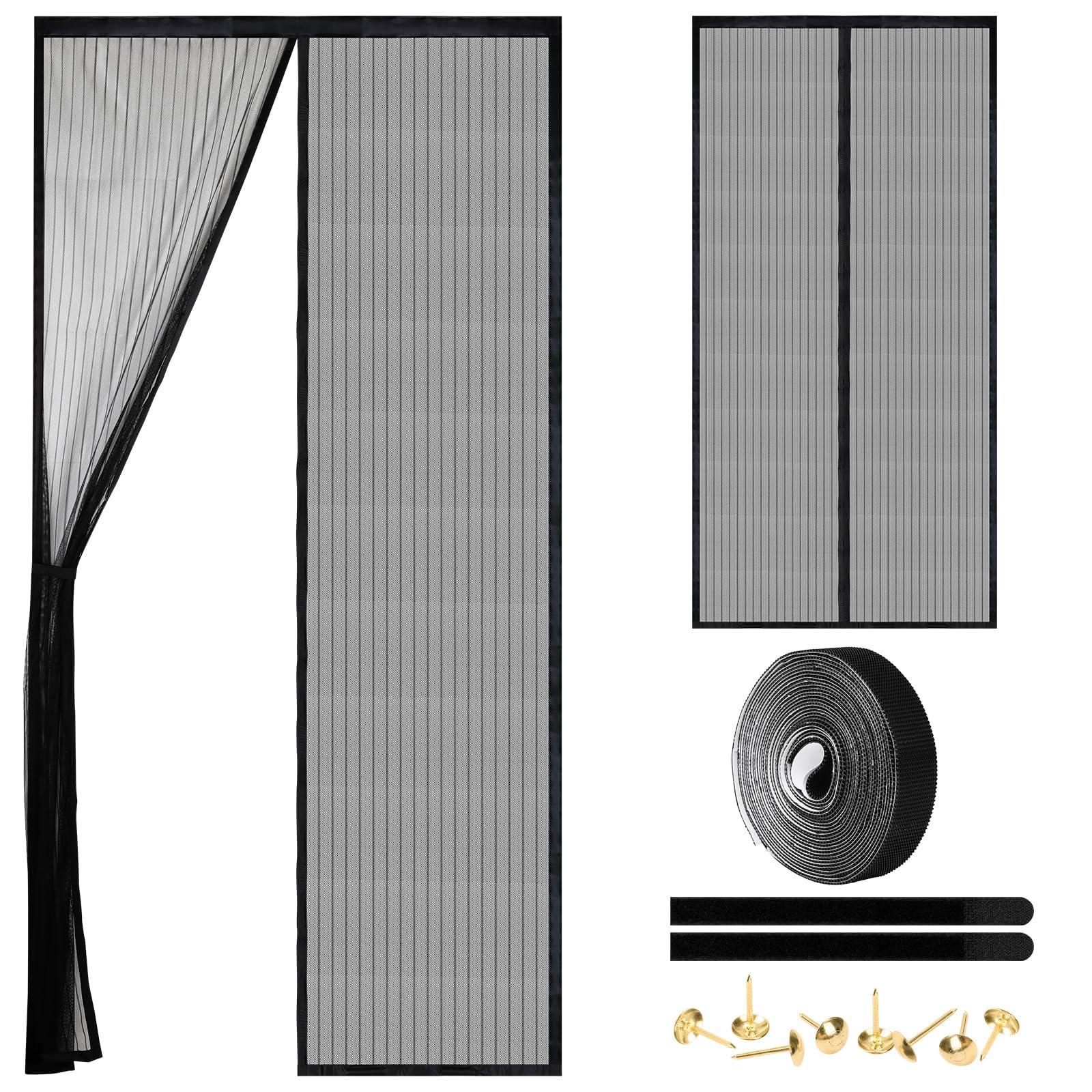 Magnetic Screen Door - Self Sealing, Heavy Duty, Hands Free Mesh Partition Keeps Bugs Out Let Breeze in- Pet and Kid Friendly - Keep Open Feature (Black, Fit Door Size 38 x 82 Inch)