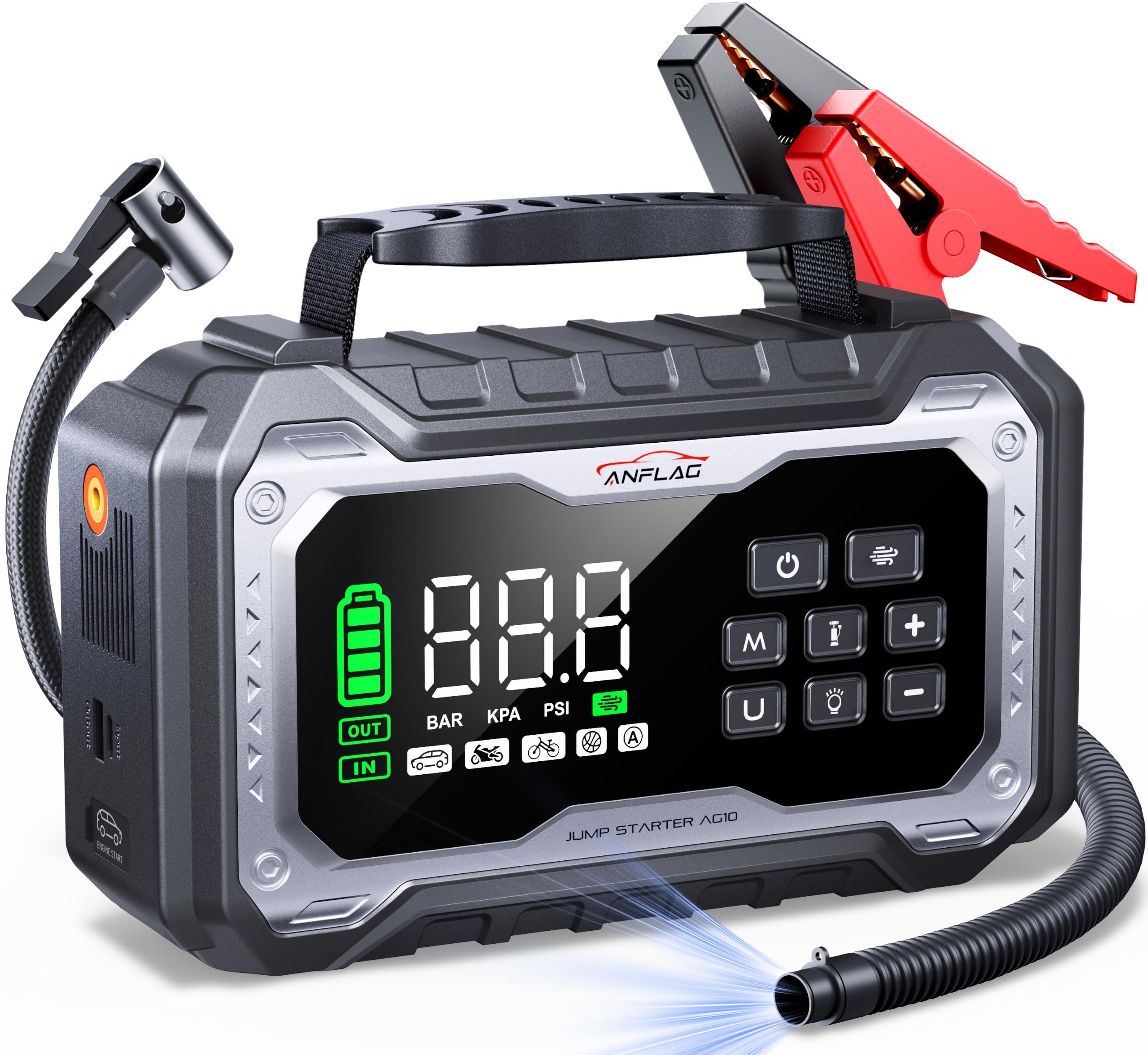 8000A Car Battery Jump Starter with 160PSI Air Compressor 165L/min Blower | 8000A Battery Jumper Starter Portable Booster Pack (All Gas/14L Diesel), 4-Mode 800LM LED, 12V Car Jump Box