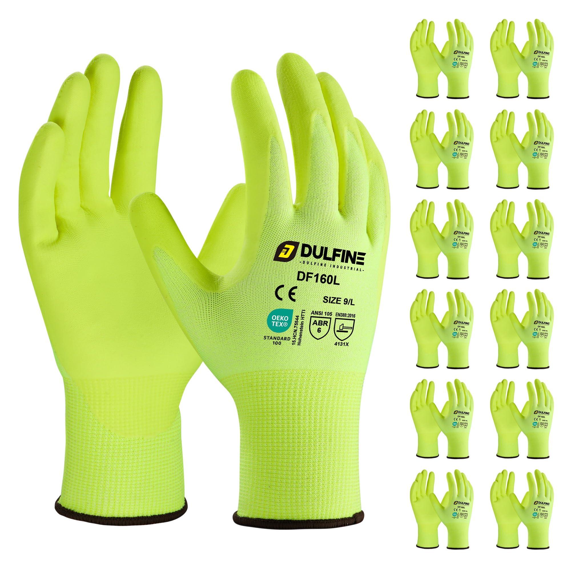 DULFINE Safety Work Gloves for Men & Women, MicroFoam Nitrile Coated Nylon Black Grip for General Purpose, 3/6/12/36 Pairs