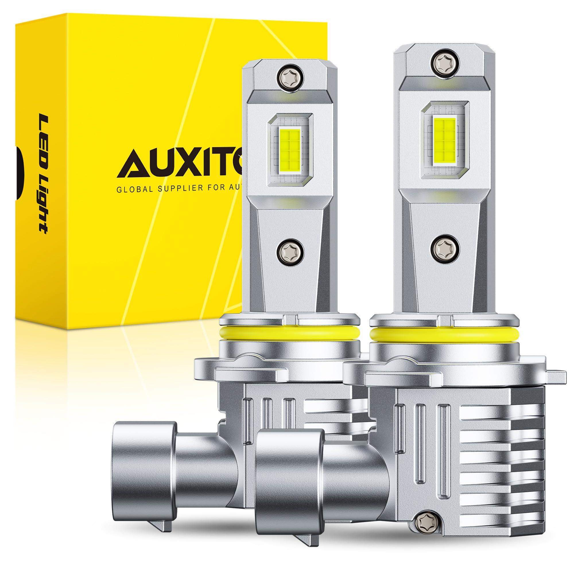 AUXITO 9005/HB3 Light Bulbs, 50000LM 6500K White, Direct Replacement 9005/HB3 LED Fog Light Bulbs Fanless, Plug and Play CANbus Ready No Flicker, Pack of 2
