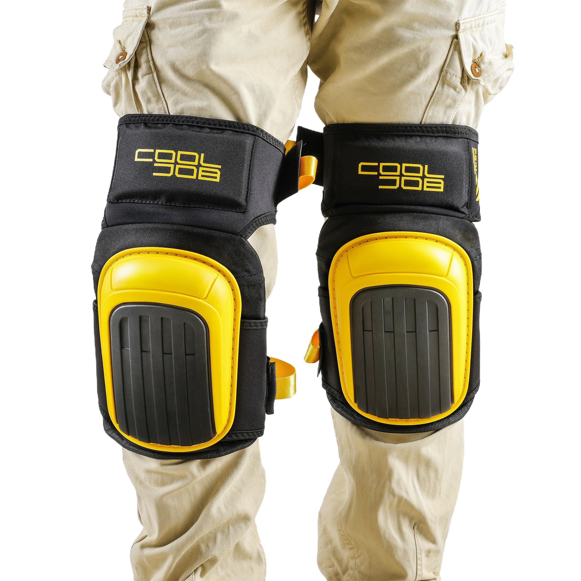 COOLJOB Knee Pads for men with Heavy Duty Anti-Slip Cap, Gel & Foam Cushion | Knee Braces with Reinforced Adjustable Straps & Thick Padding for Construction, Roofing, Concrete Floor Work, 1 Pair, Yellow