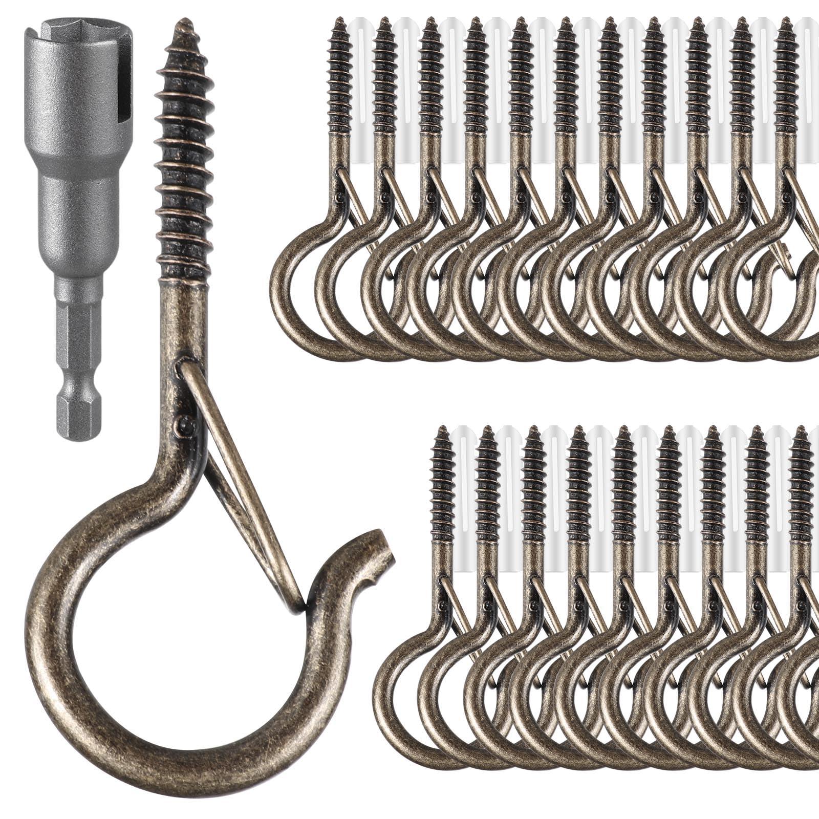 100 Pcs Screw-in Hooks for Outdoor String Lights, Q Hangers Hooks for Outside, Swivel Hanging Basket Patio Hook with Safe Buckle, Screw in Plant Eye Hook for Wall Ceiling with 1 Wing Nut Driver,Copper