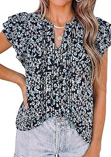 Women's Boho Flutter Sleeve Blouses Floral Print V Neck Summer Tops Casual Dressy Work Shirts Spring Clothes