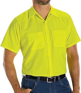 Men's Enhanced Visibility Short Sleeve Ripstop Work Shirt, Fluorescent Yellow/Green