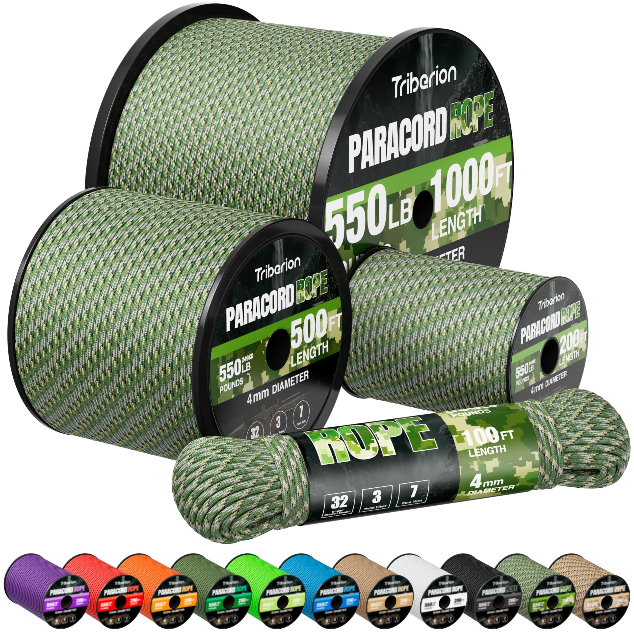Paracord Rope 550 lb - 100ft 5/32" Parachute Cord 4MM 7-Strand para Cord - Heavy Duty Spool String for Survival,Camping Gear, Survival Bracelet, Clothesline - Camo Green