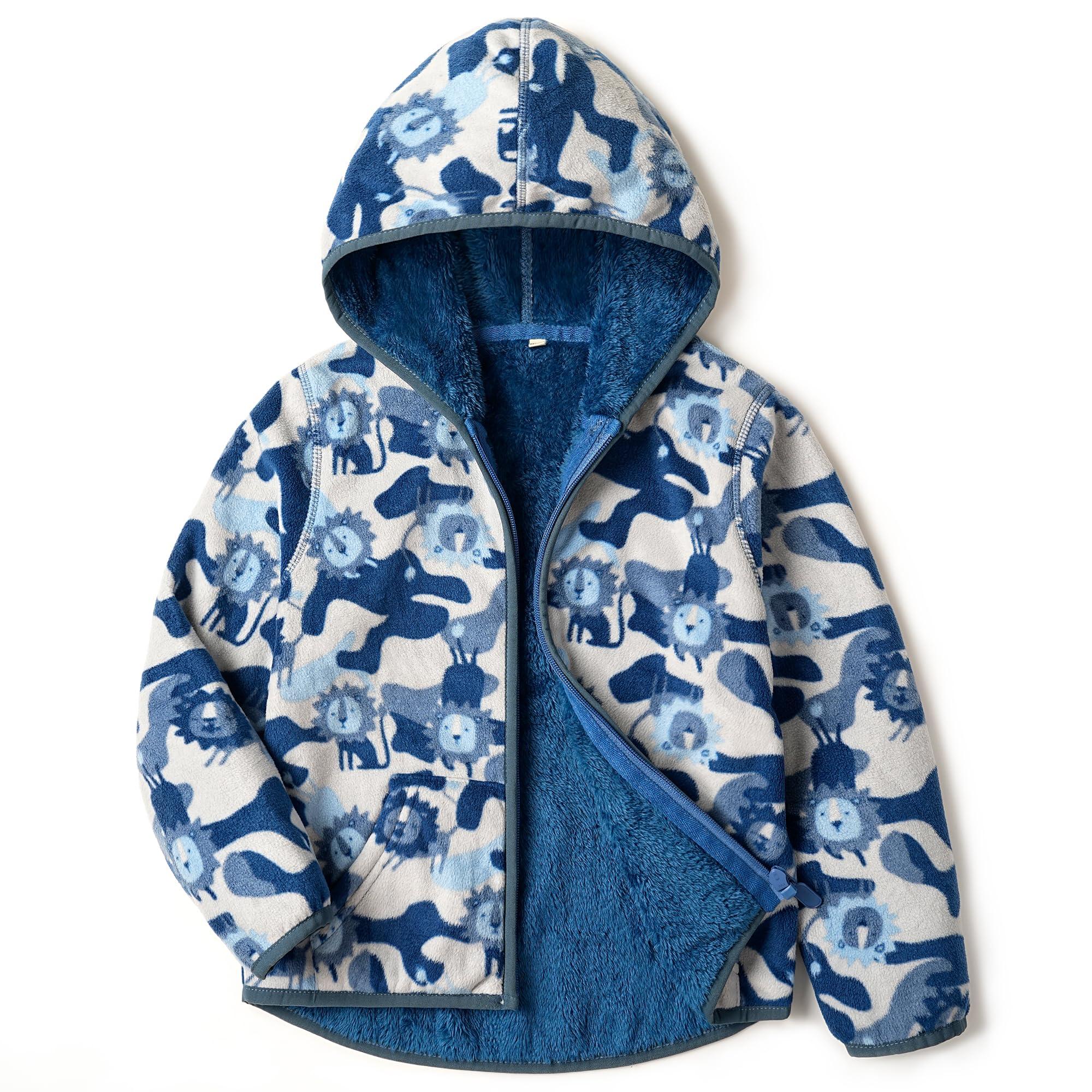 EIGIOO Boys Girls Polar Fleece Jacket with Hood Toddler Coat 2-12 Years | Soft Full Sherpa Fleece Lining, Anti-Pilling, Mid-Weight, Easy Zip-Up, Hooded Design, Hand-Warm Pockets, Elastic Cuffs & Hem