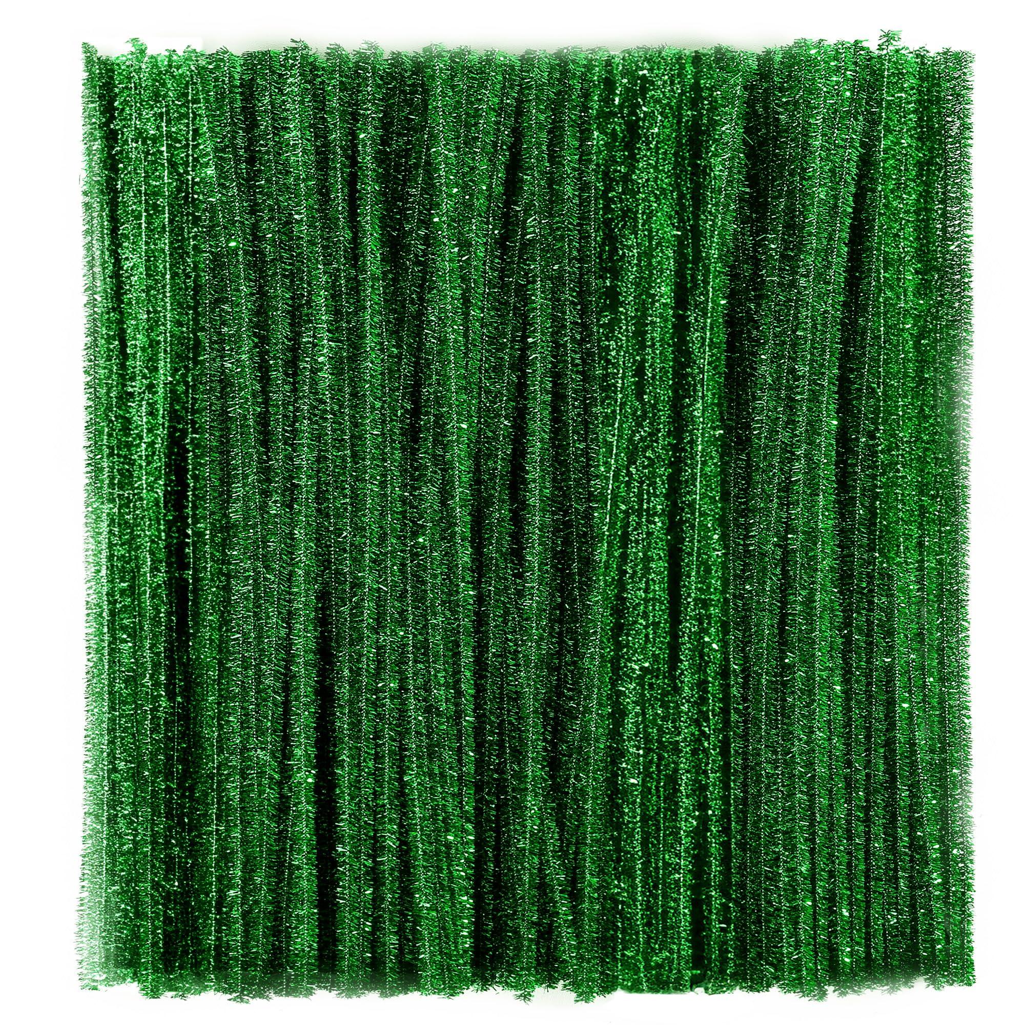 Caydo 200 Pieces Green Pipe Cleaners for St. Patrick's Day Decorations, Glitter Chenille Stems Bulk for Flowers, Leaves and Kids Arts & Crafts Making