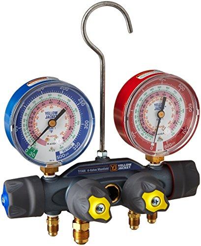 Yellow Jacket 49963 Mechanical Manifold Gauge Set, 4-Valve