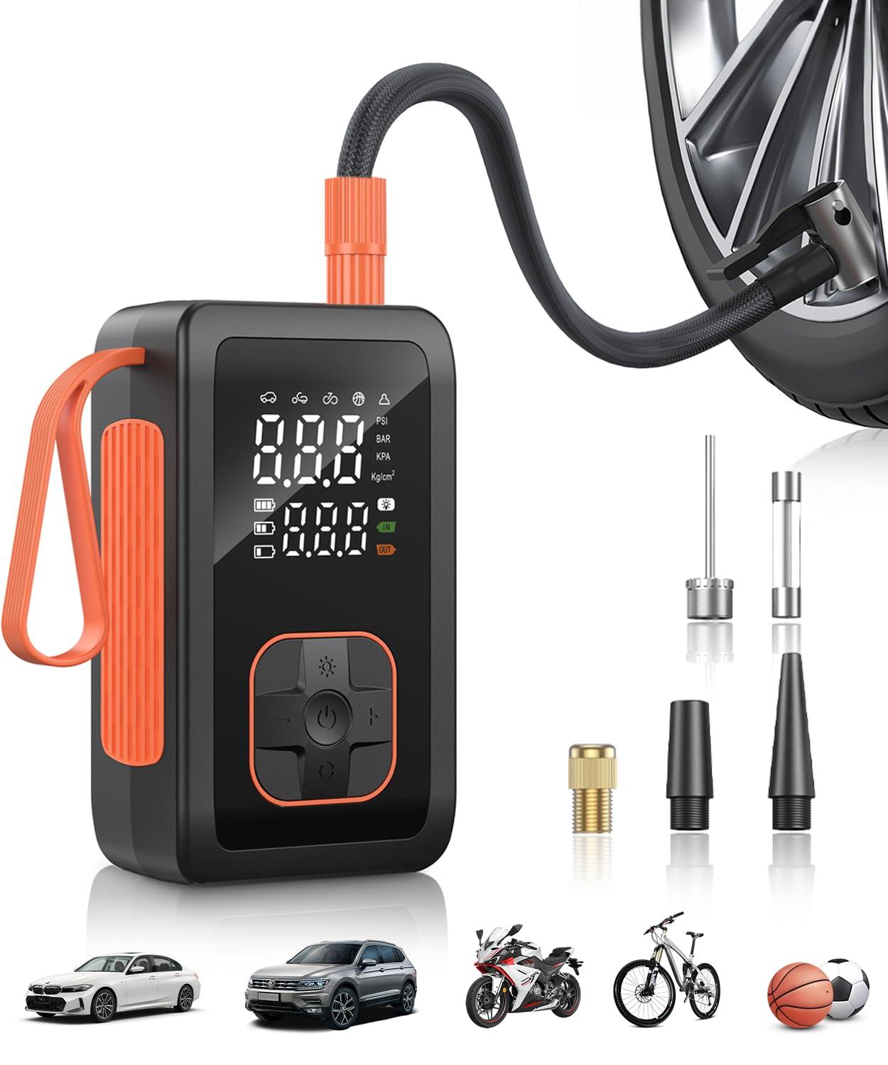 Hafuloky Tire Inflator Portable Air Compressor, 150PSI Cordless Air Pump with Digital Pressure Gauge, Air Pump with Cigarette Lighter Plug for Car, Motorcycle, Bicycle, Balls(Black)